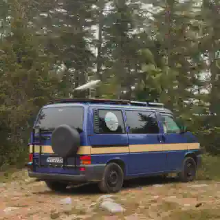 Our Quest in the middle of the Canadian forest with Starlink mounted on the roof.