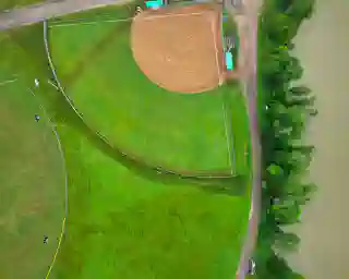 Bird&rsquo;s-eye view of a baseball field.