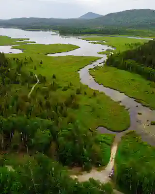 Scenic view of the Appalachians. Campsite located at the edge of Parc de National de Appalachians at the river delta.